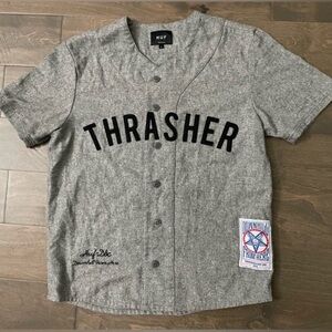 HUF x Thrasher Men’s L, vintage style baseball jersey w/ sewn letters! Like new!
